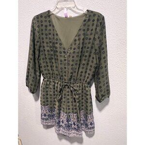 Green Polka Dot Jumpsuit with Blue Accents